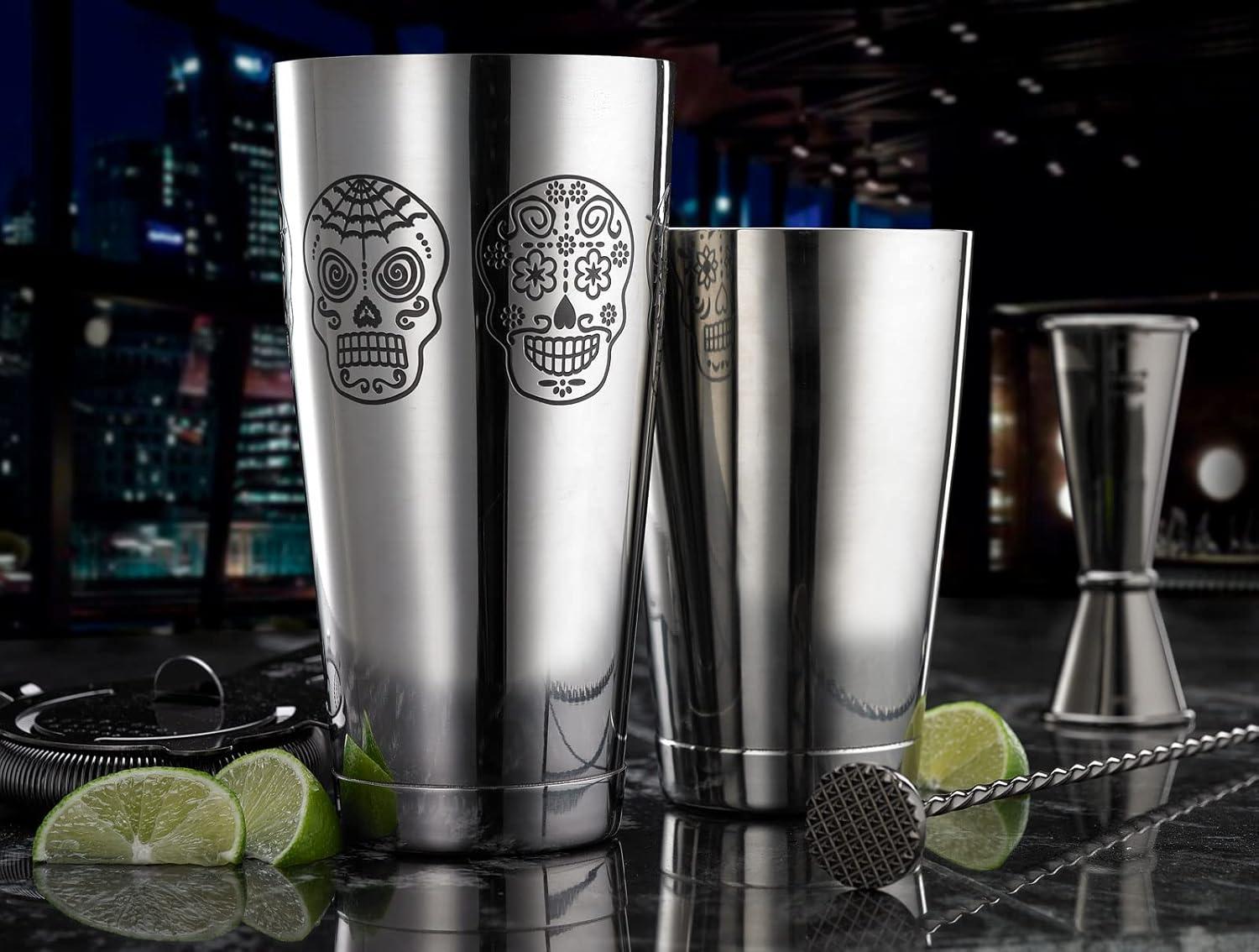 image:imageBarfly Soho Cocktail Shaker Tin Set 18 oz and 28 oz StainlessM37152Stainless Steel Skull