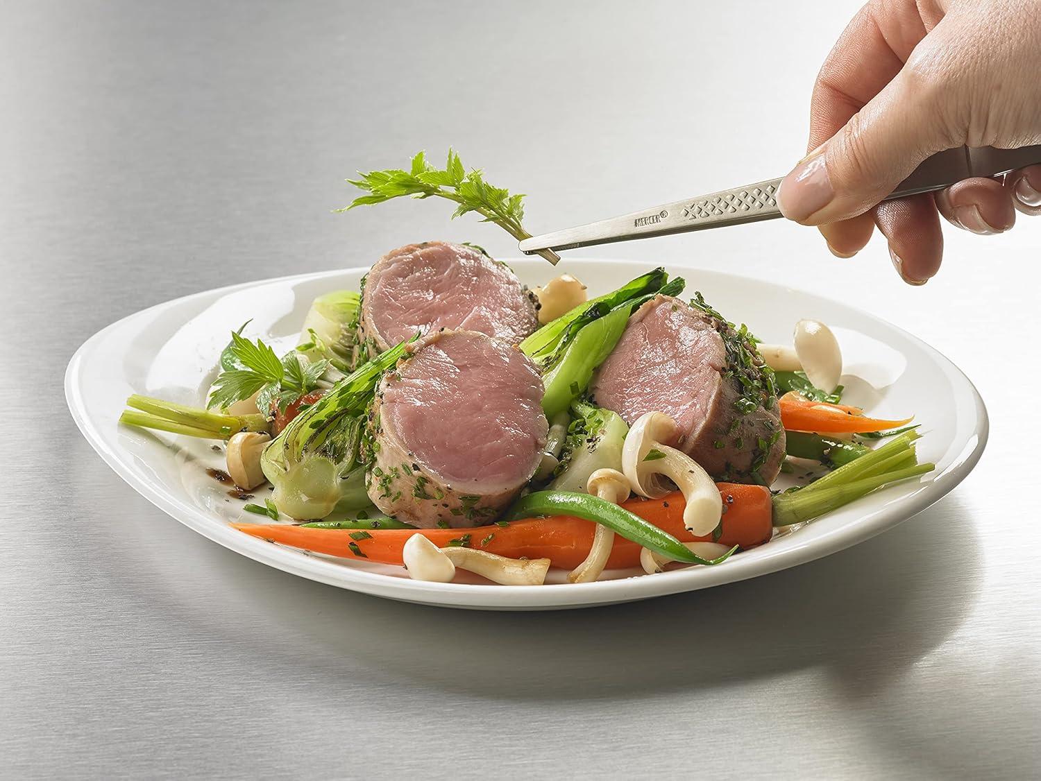 image:imageMercer Culinary 188 Stainless Steel Precision Plus Chef Plating Tong Curved Tip 938 InchStainless