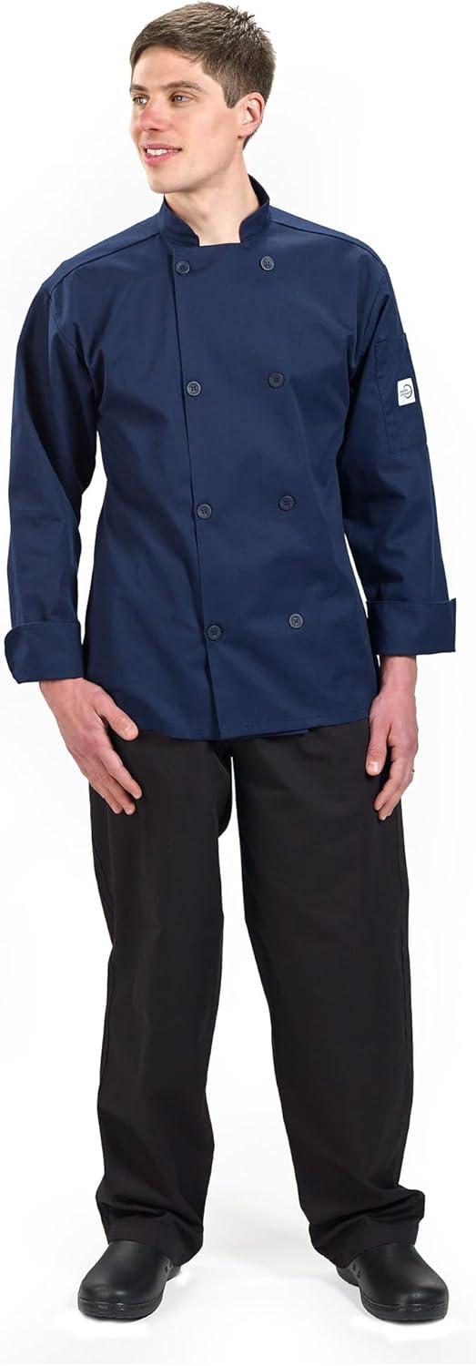image:imageMercer Culinary M60010BKM Millennia Mens Cook Jacket with Traditional Buttons Medium BlackNavy Blue