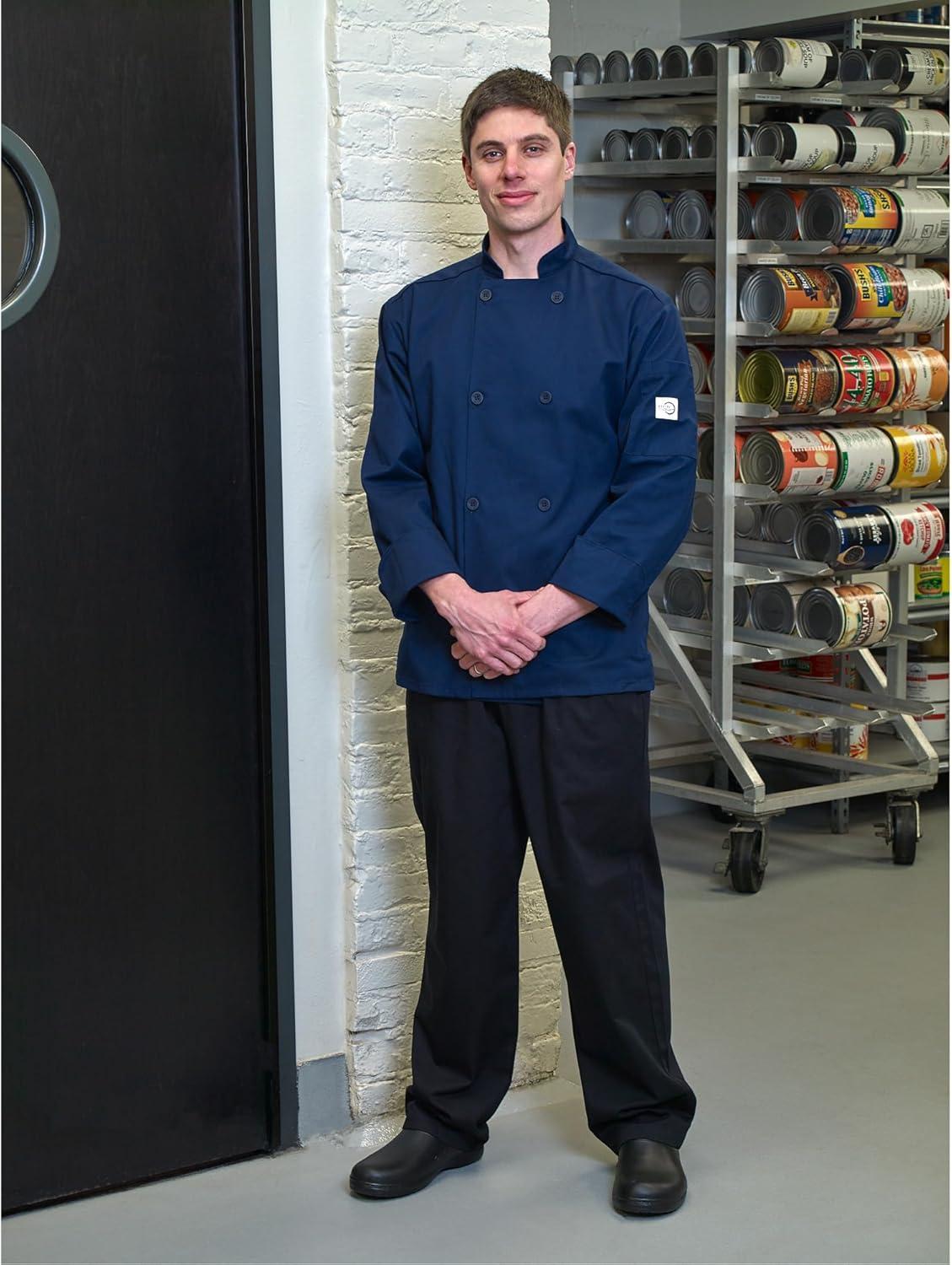 image:imageMercer Culinary M60010BKM Millennia Mens Cook Jacket with Traditional Buttons Medium BlackNavy Blue