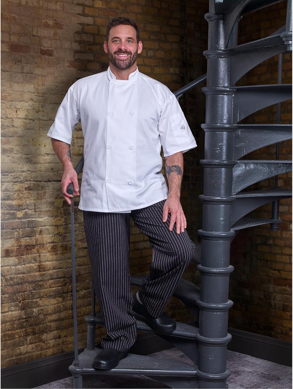 image:imageMercer Culinary M60030BCSXS Millennia Mens Black Cook Pants with White Chalk Stripe XSmallWhite Fine Pinstripe