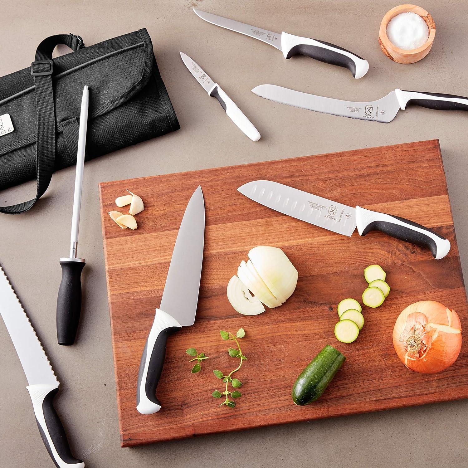 image:imageMercer Culinary Millennia 8Piece Knife Roll Set Black HandlesWhite