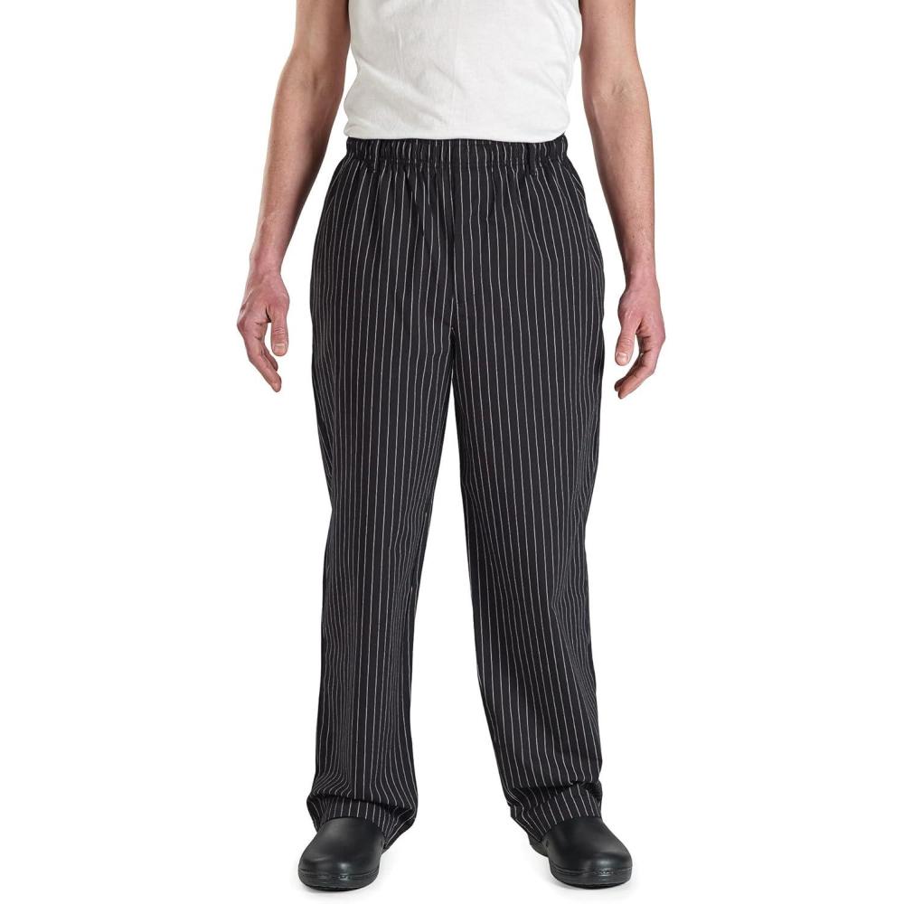 image:imageMercer Culinary M60030BCSXS Millennia Mens Black Cook Pants with White Chalk Stripe XSmallWhite Fine Pinstripe