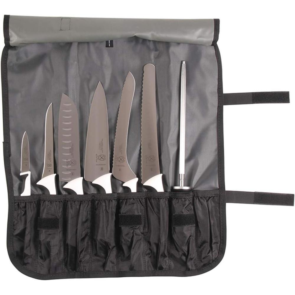 image:imageMercer Culinary Millennia 8Piece Knife Roll Set Black HandlesWhite