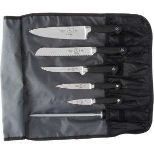 Mercer Culinary Millennia 8-Piece Knife Roll Set, Black Handles(Steel/Black)