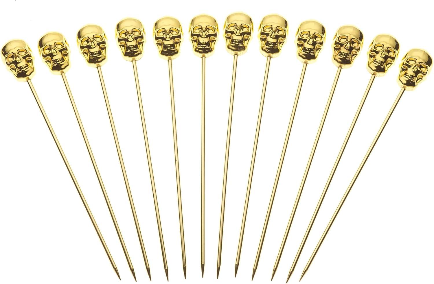 image:imageBarfly M37031CP Cocktail Pick Circle Top 425 inch Copper pack of 12Gold Skull Top