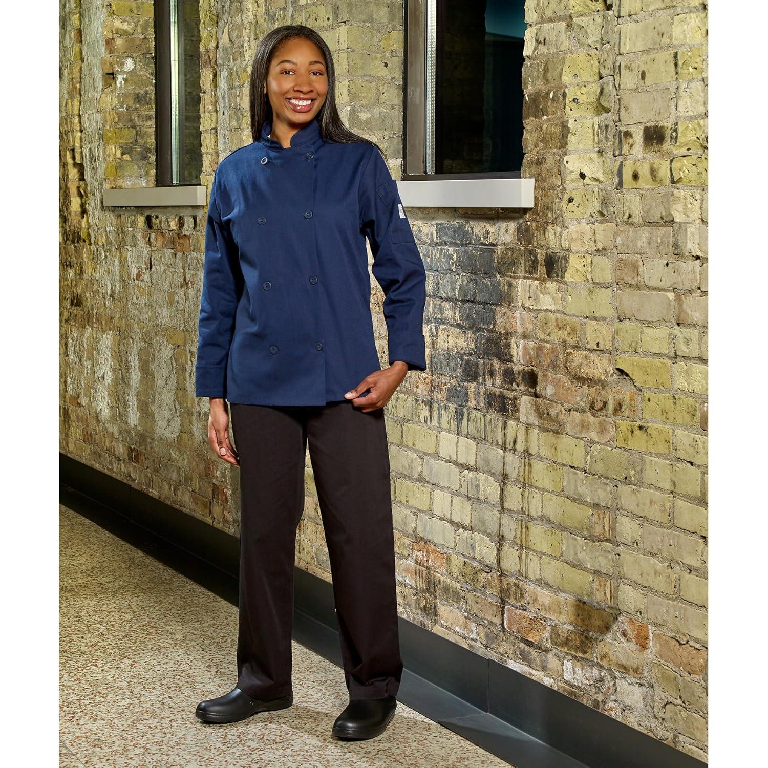 image:imageMercer Culinary M60020RD1X Millennia Womens Cook Jacket with Traditional Button XLarge RedNavy Blue