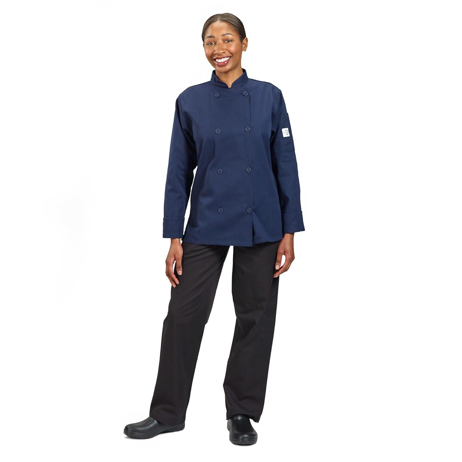 image:imageMercer Culinary M60020RD1X Millennia Womens Cook Jacket with Traditional Button XLarge RedNavy Blue