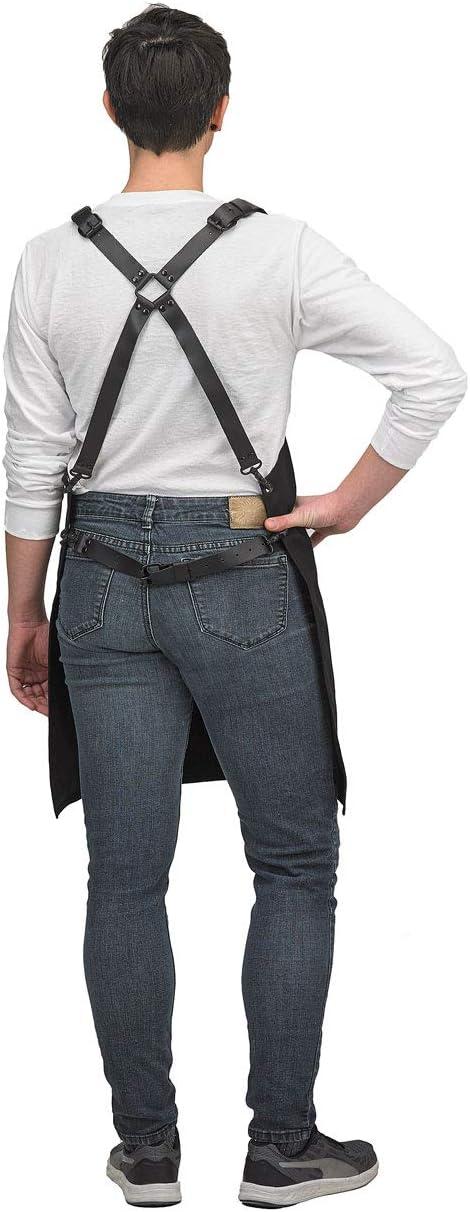 image:imageMercer Culinary Metro Edge Renegade Bib Server Apron Black Denim with Brown Leather StrapsBlack Canvas