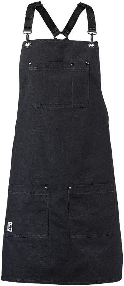 image:imageMercer Culinary Metro Edge Renegade Bib Server Apron Black Denim with Brown Leather StrapsBlack Canvas
