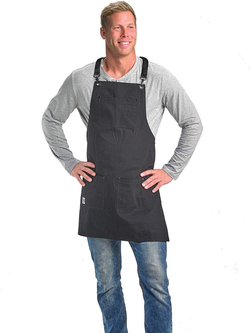 image:imageMercer Culinary Metro Edge Renegade Bib Server Apron Black Denim with Brown Leather StrapsBlack Canvas
