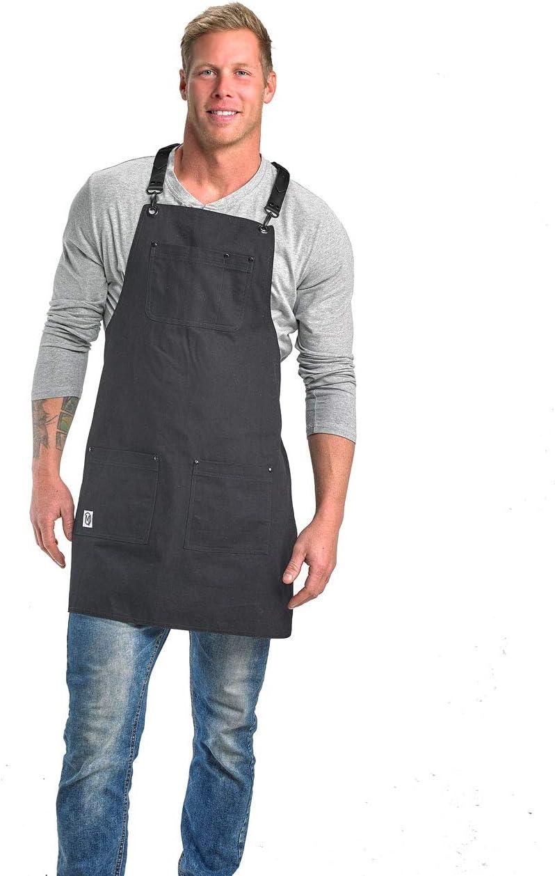 image:imageMercer Culinary Metro Edge Renegade Bib Server Apron Black Denim with Brown Leather StrapsBlack Canvas