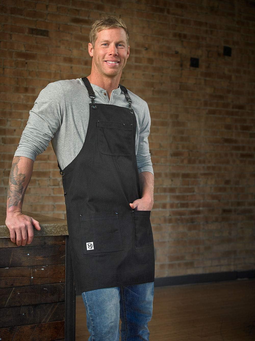 image:imageMercer Culinary Metro Edge Renegade Bib Server Apron Black Denim with Brown Leather StrapsBlack Canvas