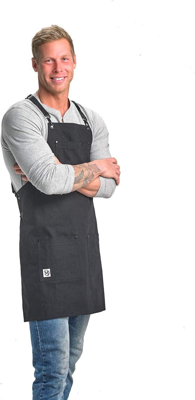 image:imageMercer Culinary Metro Edge Renegade Bib Server Apron Black Denim with Brown Leather StrapsBlack Canvas