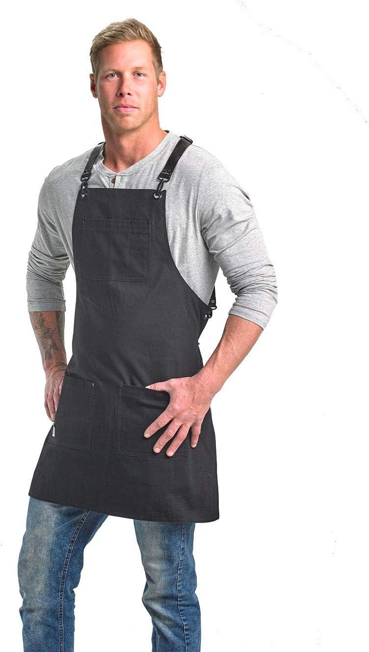 image:imageMercer Culinary Metro Edge Renegade Bib Server Apron Black Denim with Brown Leather StrapsBlack Canvas