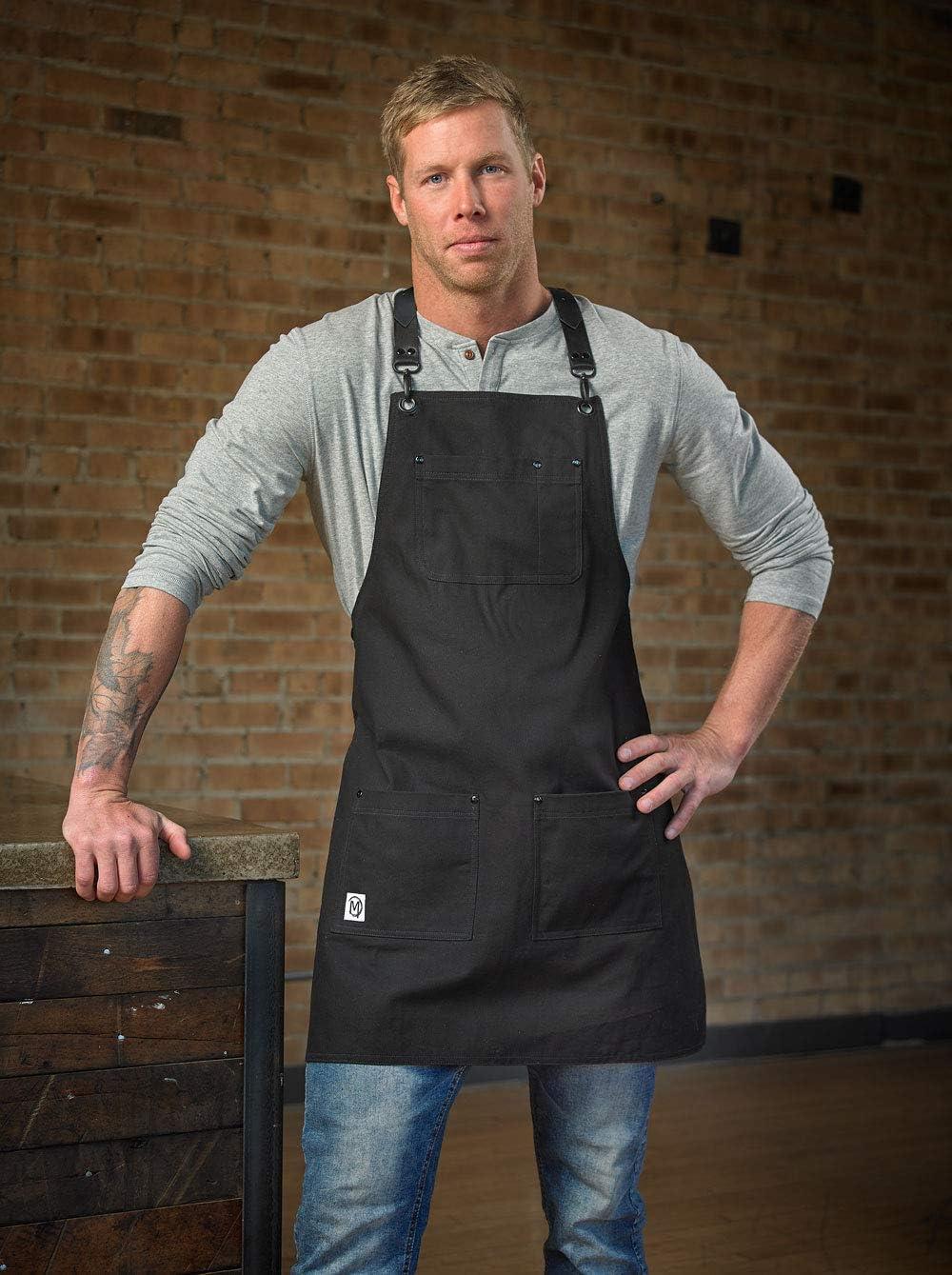 image:imageMercer Culinary Metro Edge Renegade Bib Server Apron Black Denim with Brown Leather StrapsBlack Canvas