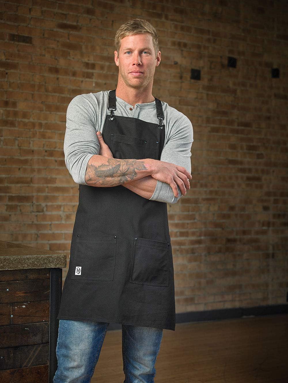 image:imageMercer Culinary Metro Edge Renegade Bib Server Apron Black Denim with Brown Leather StrapsBlack Canvas