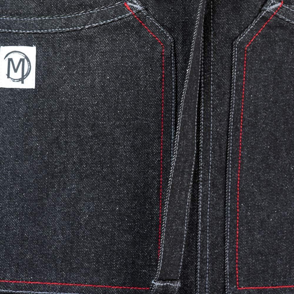 image:imageMercer Culinary Metro Edge Renegade Bib Server Apron Black Denim with Brown Leather StrapsBlack Denim