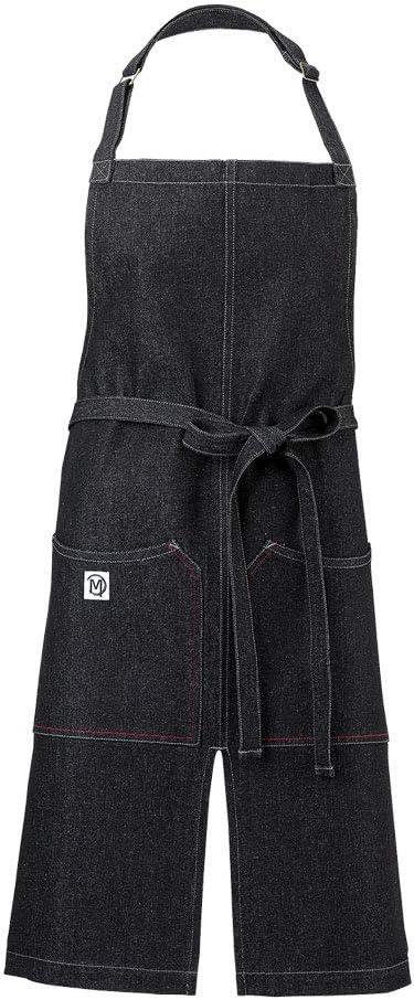 image:imageMercer Culinary Metro Edge Renegade Bib Server Apron Black Denim with Brown Leather StrapsBlack Denim