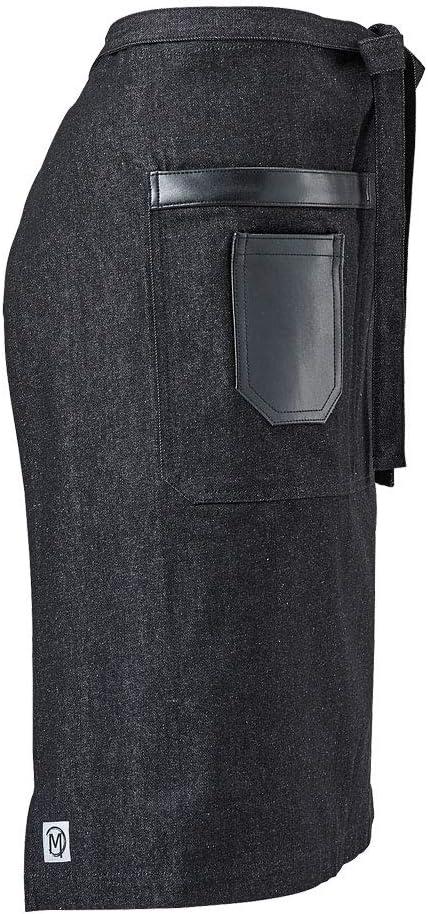 image:imageMercer Culinary Metro Edge Renegade Bib Server Apron Black Denim with Brown Leather StrapsBlack Denim