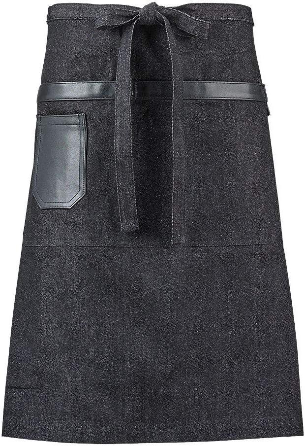 image:imageMercer Culinary Metro Edge Renegade Bib Server Apron Black Denim with Brown Leather StrapsBlack Denim