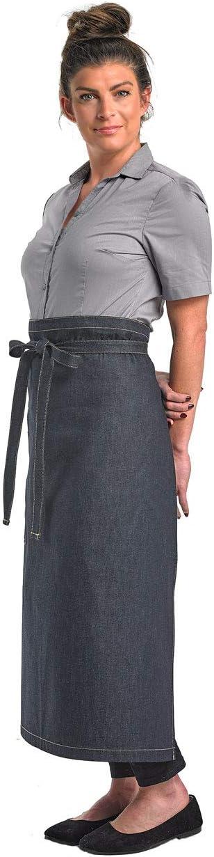 image:imageMercer Culinary Metro Edge Renegade Bib Server Apron Black Denim with Brown Leather StrapsBlack Denim