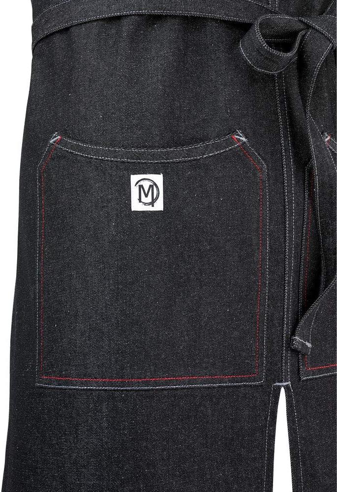 image:imageMercer Culinary Metro Edge Renegade Bib Server Apron Black Denim with Brown Leather StrapsBlack Denim