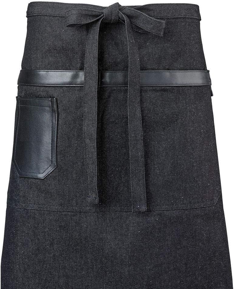 image:imageMercer Culinary Metro Edge Renegade Bib Server Apron Black Denim with Brown Leather StrapsBlack Denim