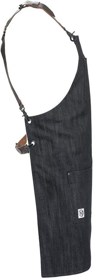 image:imageMercer Culinary Metro Edge Renegade Bib Server Apron Black Denim with Brown Leather StrapsBlack Denim