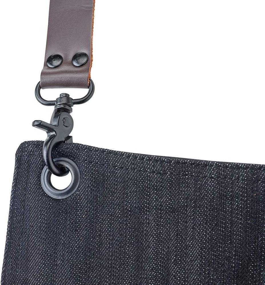 image:imageMercer Culinary Metro Edge Renegade Bib Server Apron Black Denim with Brown Leather StrapsBlack Denim