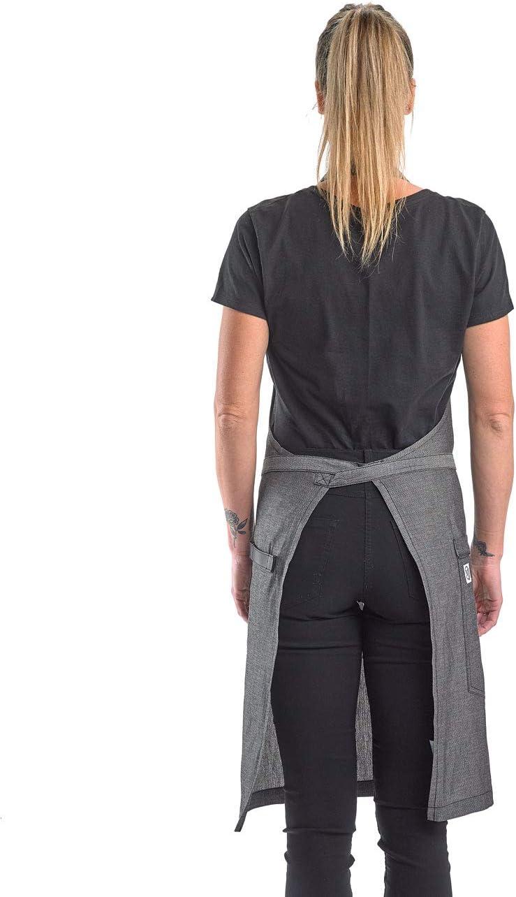 image:imageMercer Culinary Metro Edge Renegade Bib Server Apron Black Denim with Brown Leather StrapsBlack Denim