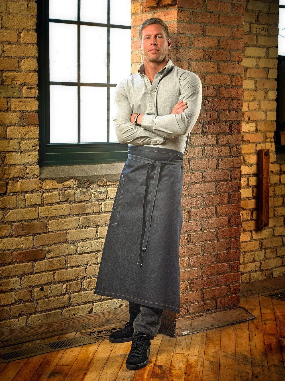image:imageMercer Culinary Metro Edge Renegade Bib Server Apron Black Denim with Brown Leather StrapsBlack Denim