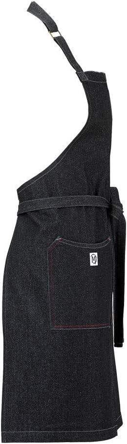 image:imageMercer Culinary Metro Edge Renegade Bib Server Apron Black Denim with Brown Leather StrapsBlack Denim