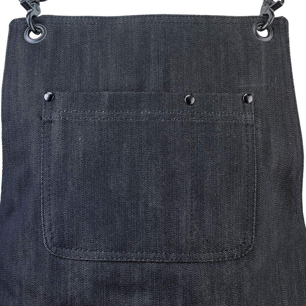 image:imageMercer Culinary Metro Edge Renegade Bib Server Apron Black Denim with Brown Leather StrapsBlack Denim