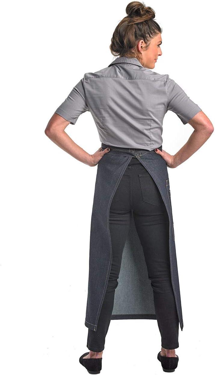 image:imageMercer Culinary Metro Edge Renegade Bib Server Apron Black Denim with Brown Leather StrapsBlack Denim