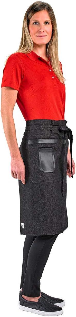 image:imageMercer Culinary Metro Edge Renegade Bib Server Apron Black Denim with Brown Leather StrapsBlack Denim