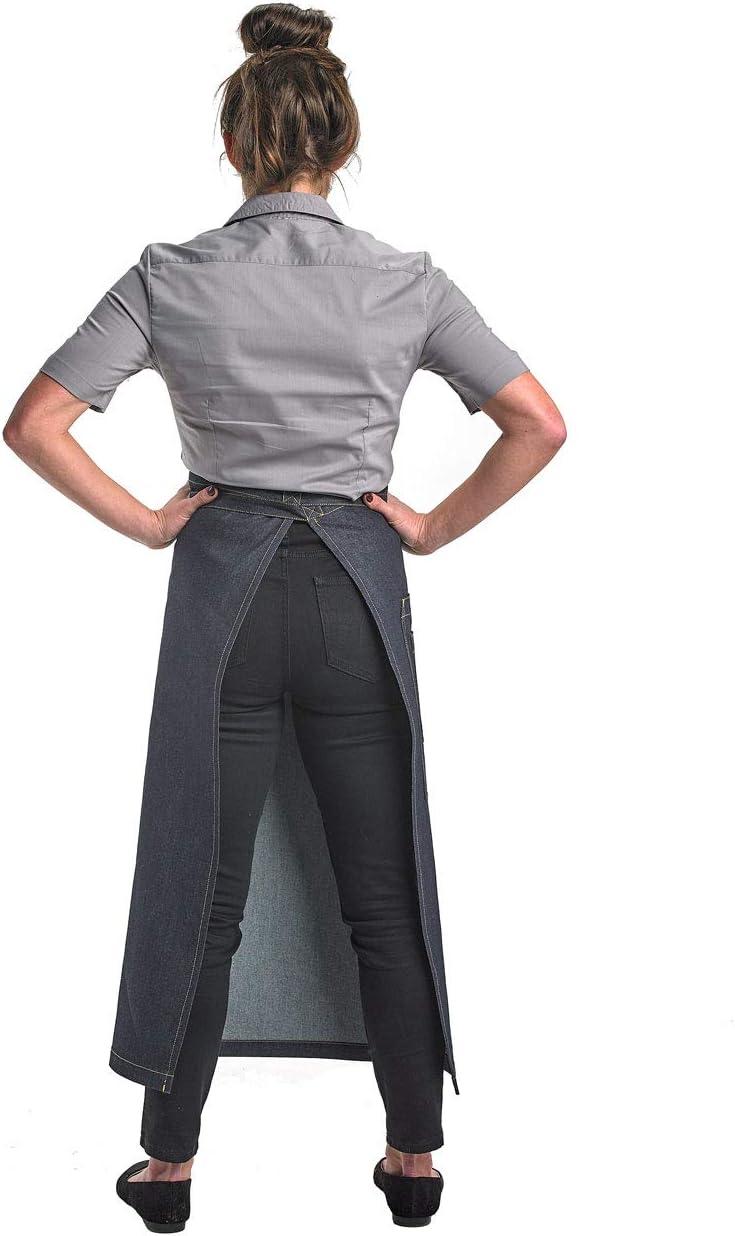 image:imageMercer Culinary Metro Edge Renegade Bib Server Apron Black Denim with Brown Leather StrapsBlack Denim