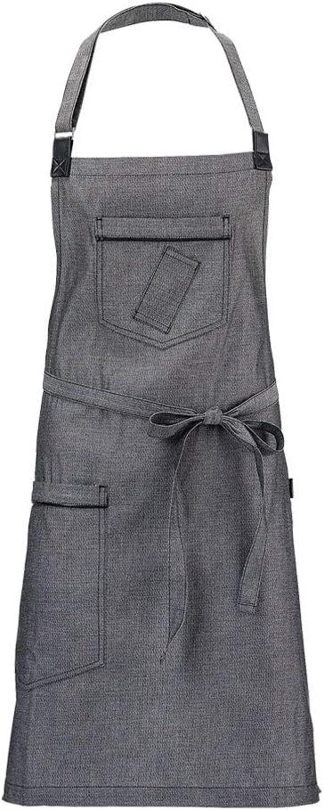 image:imageMercer Culinary Metro Edge Renegade Bib Server Apron Black Denim with Brown Leather StrapsBlack Denim