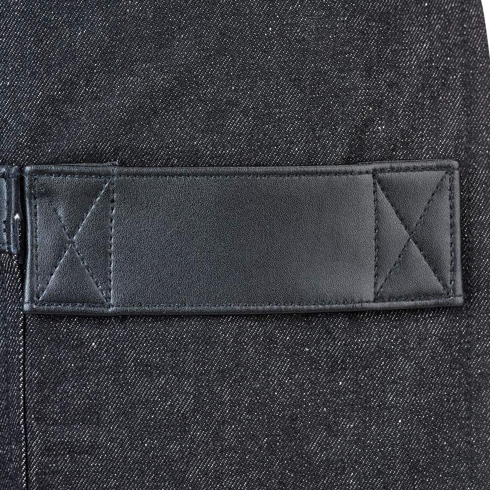 image:imageMercer Culinary Metro Edge Renegade Bib Server Apron Black Denim with Brown Leather StrapsBlack Denim