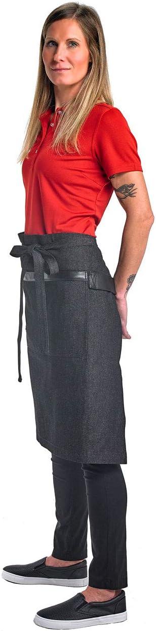 image:imageMercer Culinary Metro Edge Renegade Bib Server Apron Black Denim with Brown Leather StrapsBlack Denim