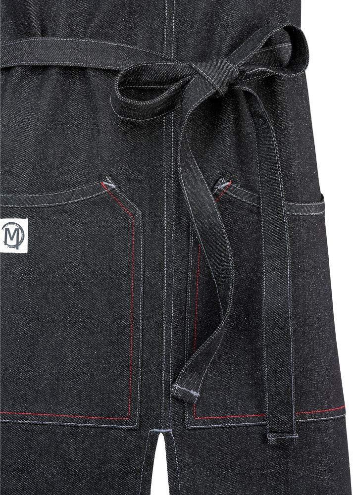 image:imageMercer Culinary Metro Edge Renegade Bib Server Apron Black Denim with Brown Leather StrapsBlack Denim