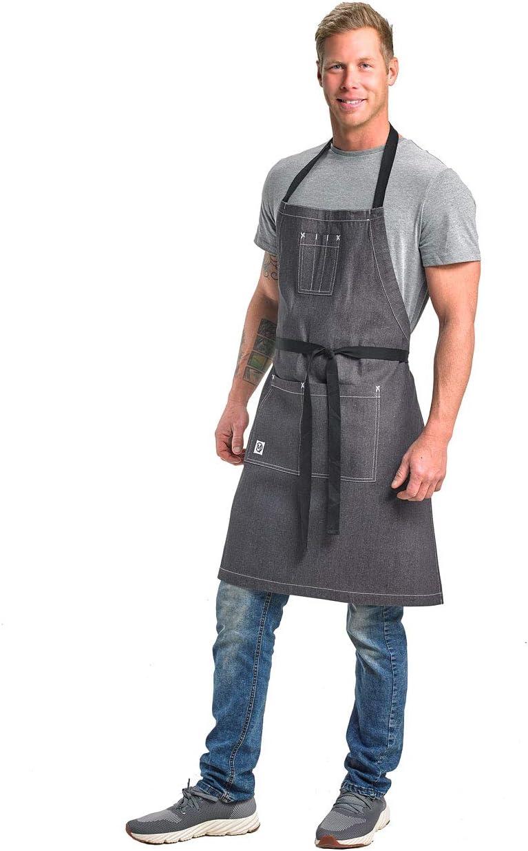 image:imageMercer Culinary Metro Edge Renegade Bib Server Apron Black Denim with Brown Leather StrapsCharcoal Gray