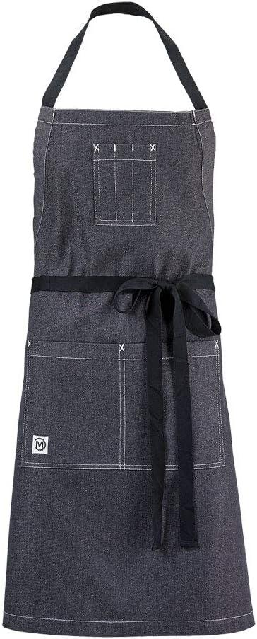 image:imageMercer Culinary Metro Edge Renegade Bib Server Apron Black Denim with Brown Leather StrapsCharcoal Gray
