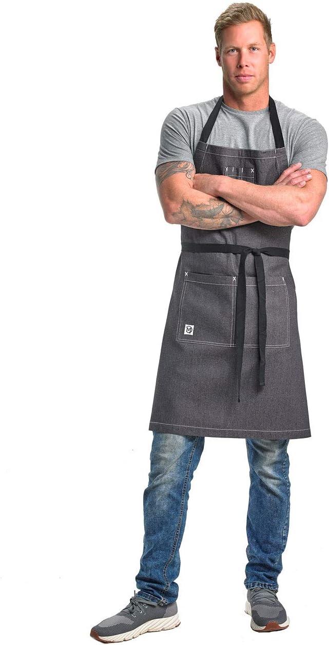 image:imageMercer Culinary Metro Edge Renegade Bib Server Apron Black Denim with Brown Leather StrapsCharcoal Gray