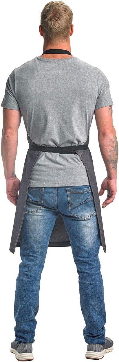 image:imageMercer Culinary Metro Edge Renegade Bib Server Apron Black Denim with Brown Leather StrapsCharcoal Gray