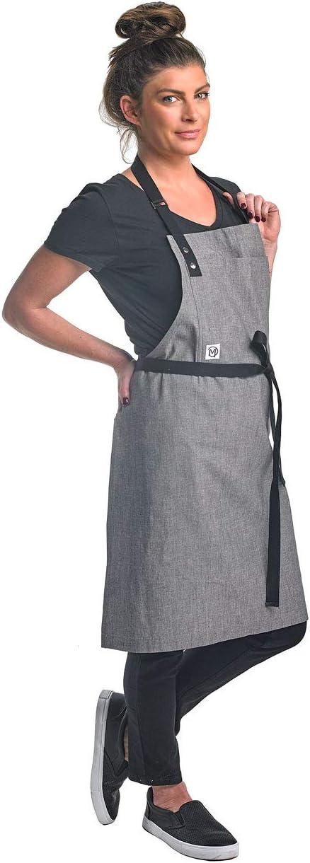 image:imageMercer Culinary Metro Edge Renegade Bib Server Apron Black Denim with Brown Leather StrapsLight Gray