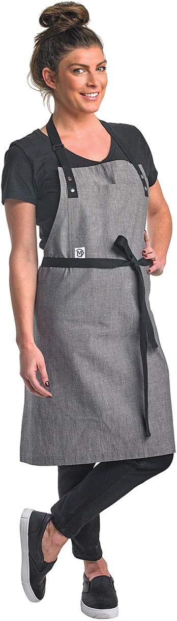 image:imageMercer Culinary Metro Edge Renegade Bib Server Apron Black Denim with Brown Leather StrapsLight Gray