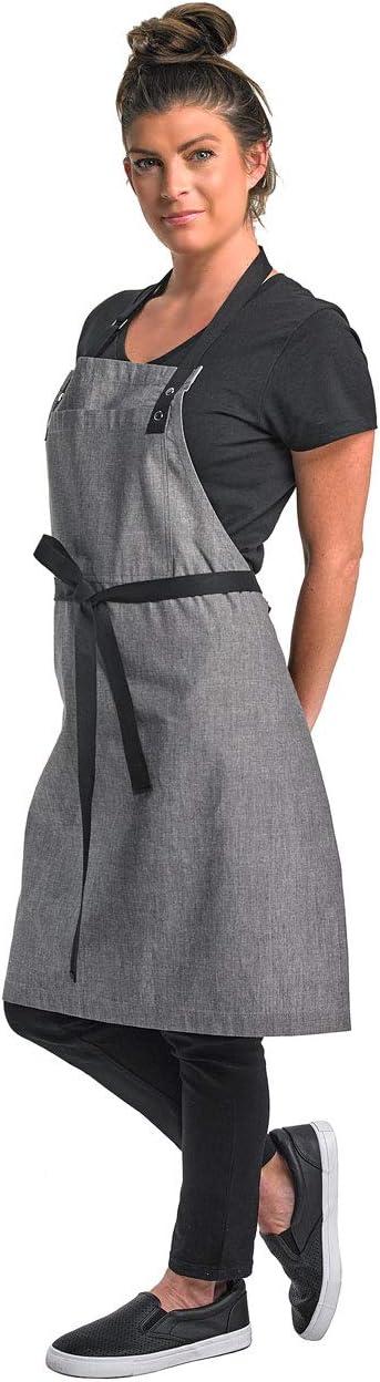 image:imageMercer Culinary Metro Edge Renegade Bib Server Apron Black Denim with Brown Leather StrapsLight Gray