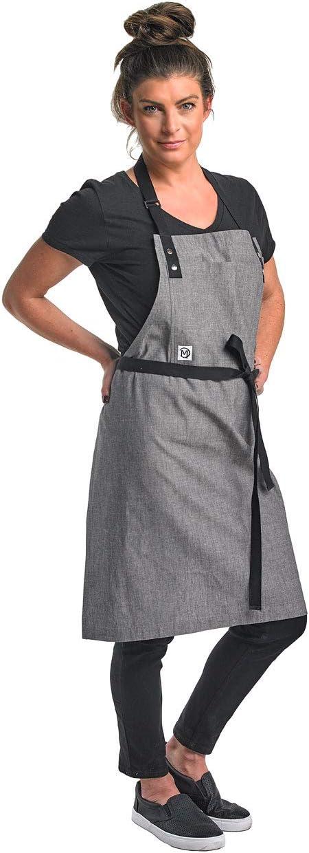image:imageMercer Culinary Metro Edge Renegade Bib Server Apron Black Denim with Brown Leather StrapsLight Gray