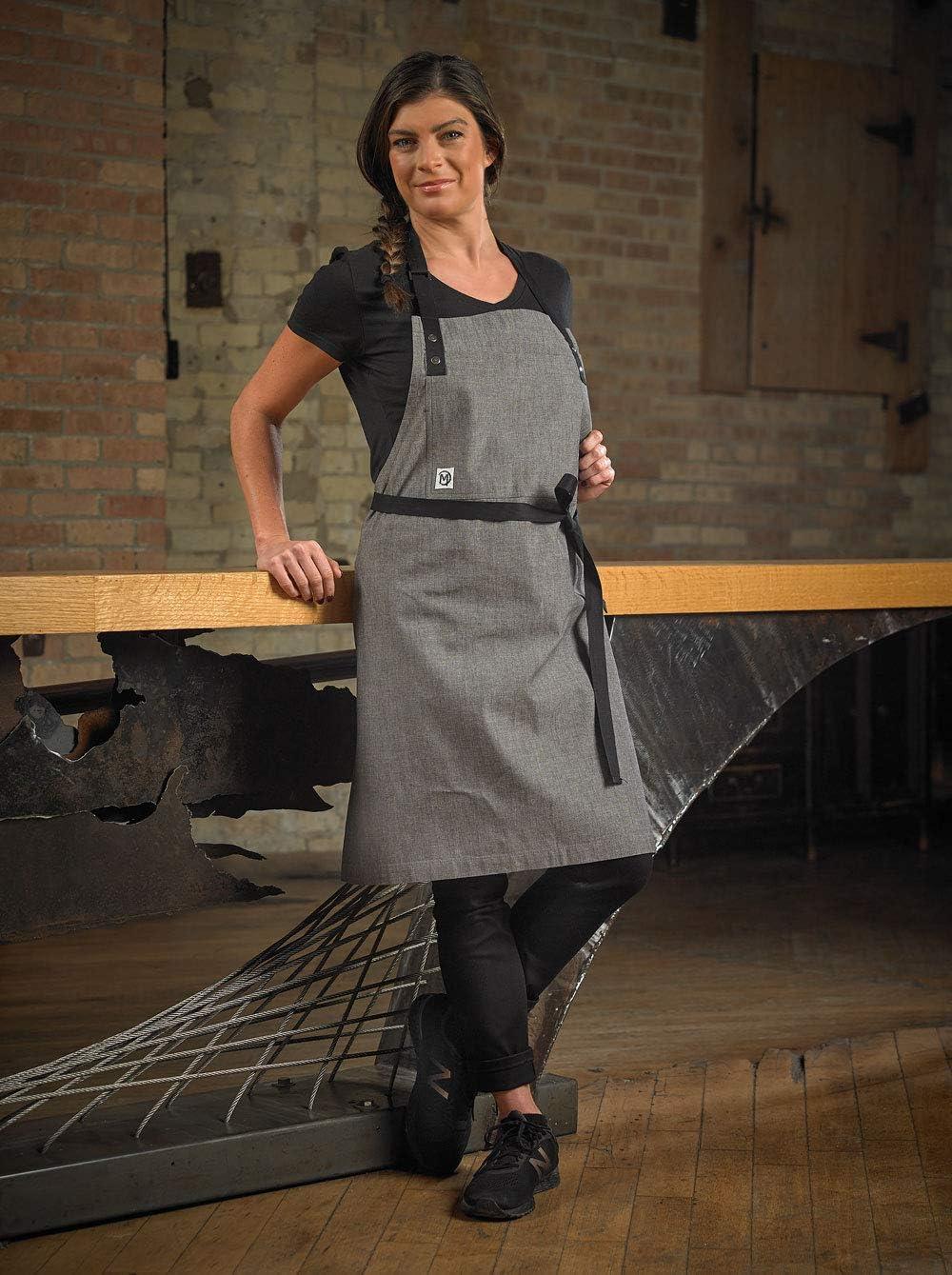 image:imageMercer Culinary Metro Edge Renegade Bib Server Apron Black Denim with Brown Leather StrapsLight Gray